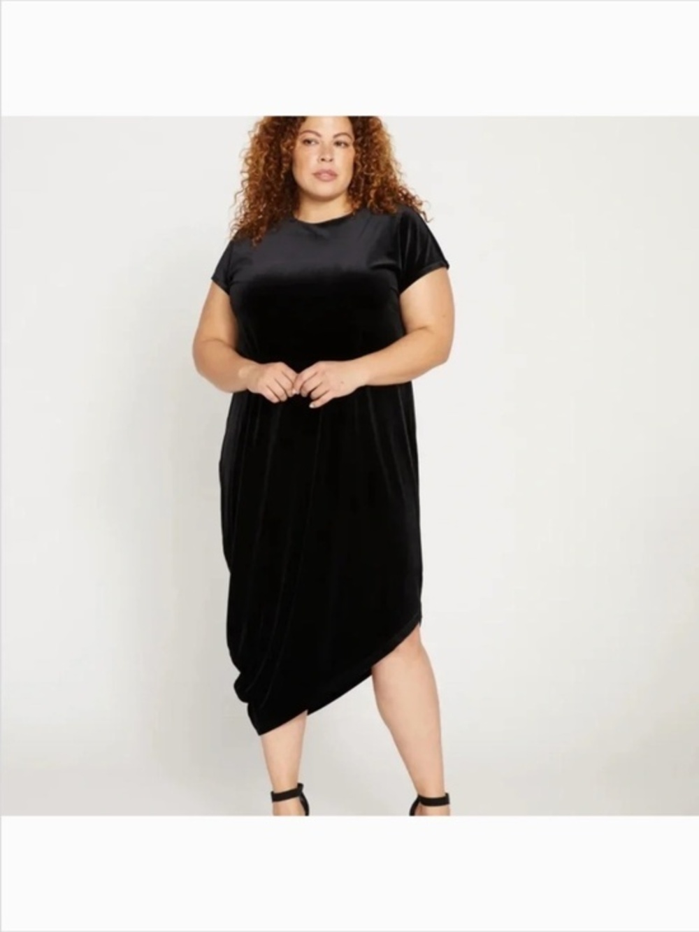 American Standard Black Velvet Geneva Asymmetrical Hem Dress New S